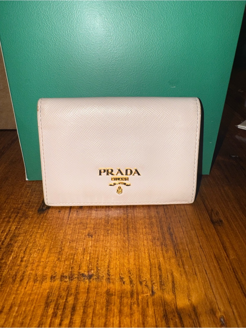 Prada Saffiano Leather Compact Wallet - Light Pink with Gold Hardware